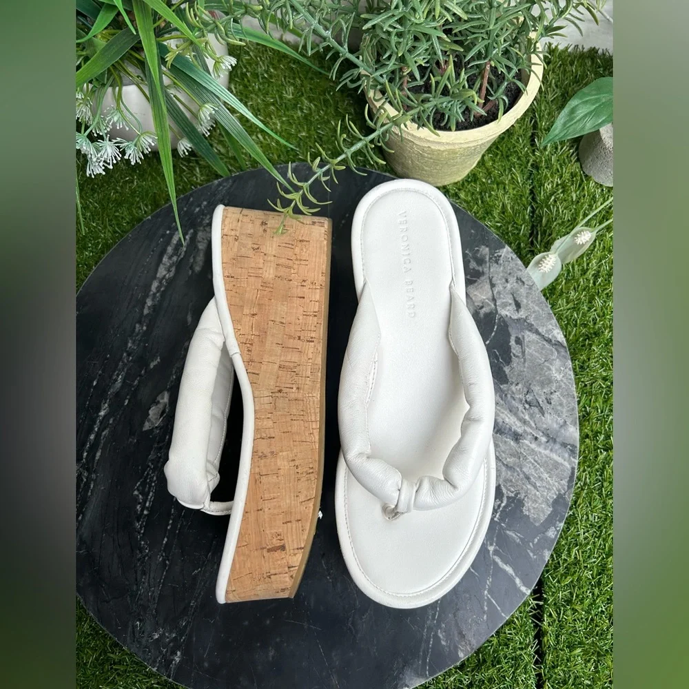 Veronica Beard Geno Cork Wedge Sandals white size 9.5 M